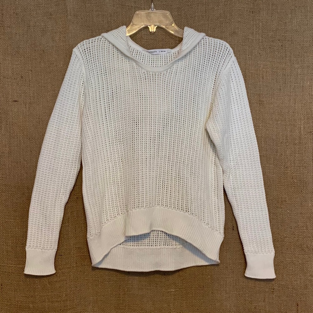 ATHLETA Amity White Hoodie Sweater Open Stitch S